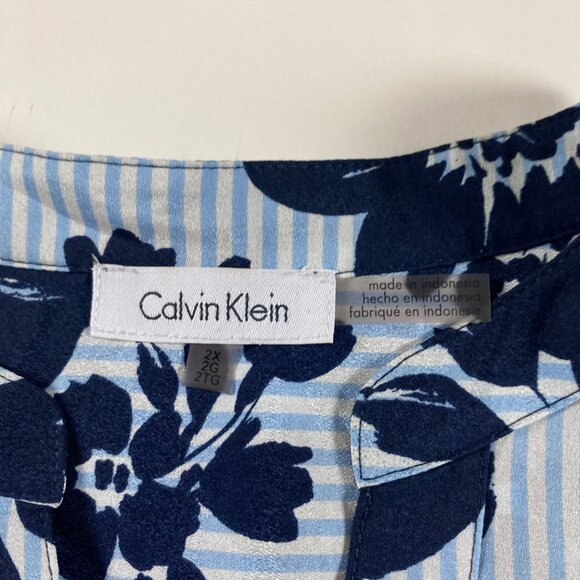 Lot of 2 Calvin Klein Roll Tab Sleeve Blouse Top Women's Size 2X Floral Pockets - Picture 4 of 15